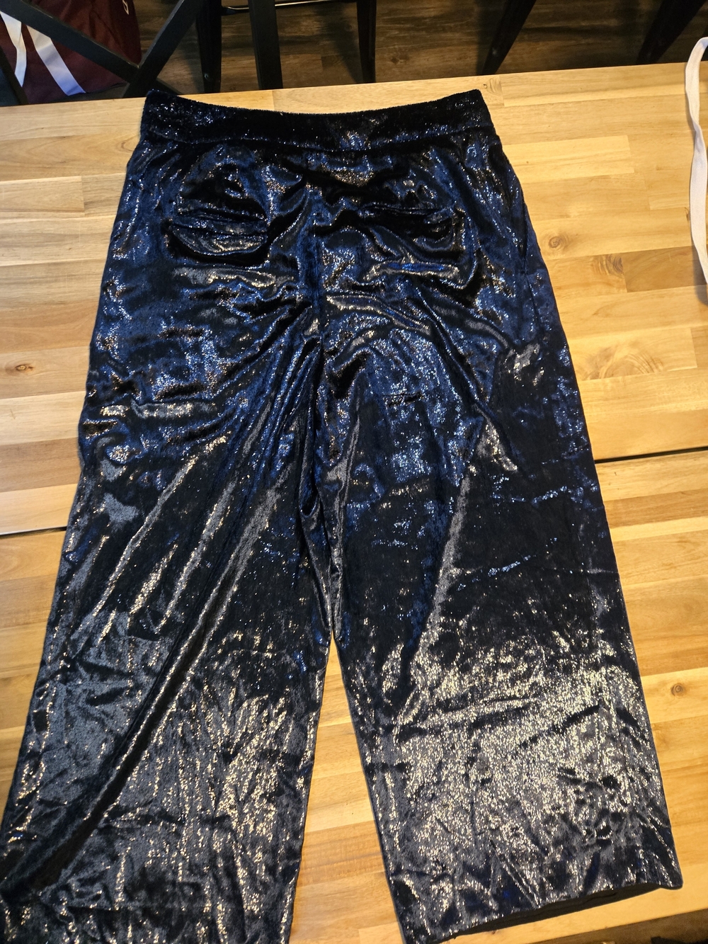 Tibi Stella Metallic Velvet Wide Leg Crop Pants in a rich metallic blue - Picture 6 of 6